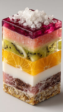 Naklejki Abstract layered cube of fruit and other ingredients