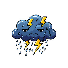 vector illustration of bored cloud with lightning