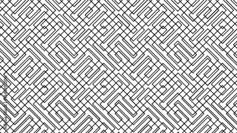Poster kaleidoscopic seamless animation in black and white. abstract geometric motion loop