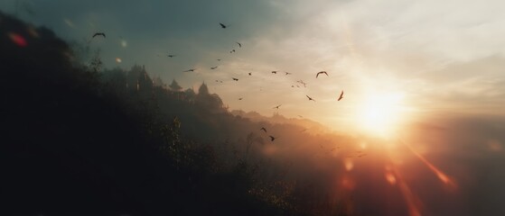 Sunset over Misty Mountain Temple