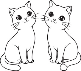 Two Cats Drawing for Book Illustration | Cute Feline Art for Storybooks | Hand-Drawn Cat Duo Sketch | Coloring Page Style Cats | Children’s Book Design | Line Art Pet Drawing for Fill-In Books