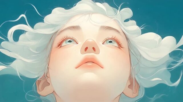 A whimsical, ethereal white hair woman gazing skyward, lost in wonder, contemplation, or longing. She surrounded with magical creatures, her pose and expression conveying an otherworldly dreaminess.