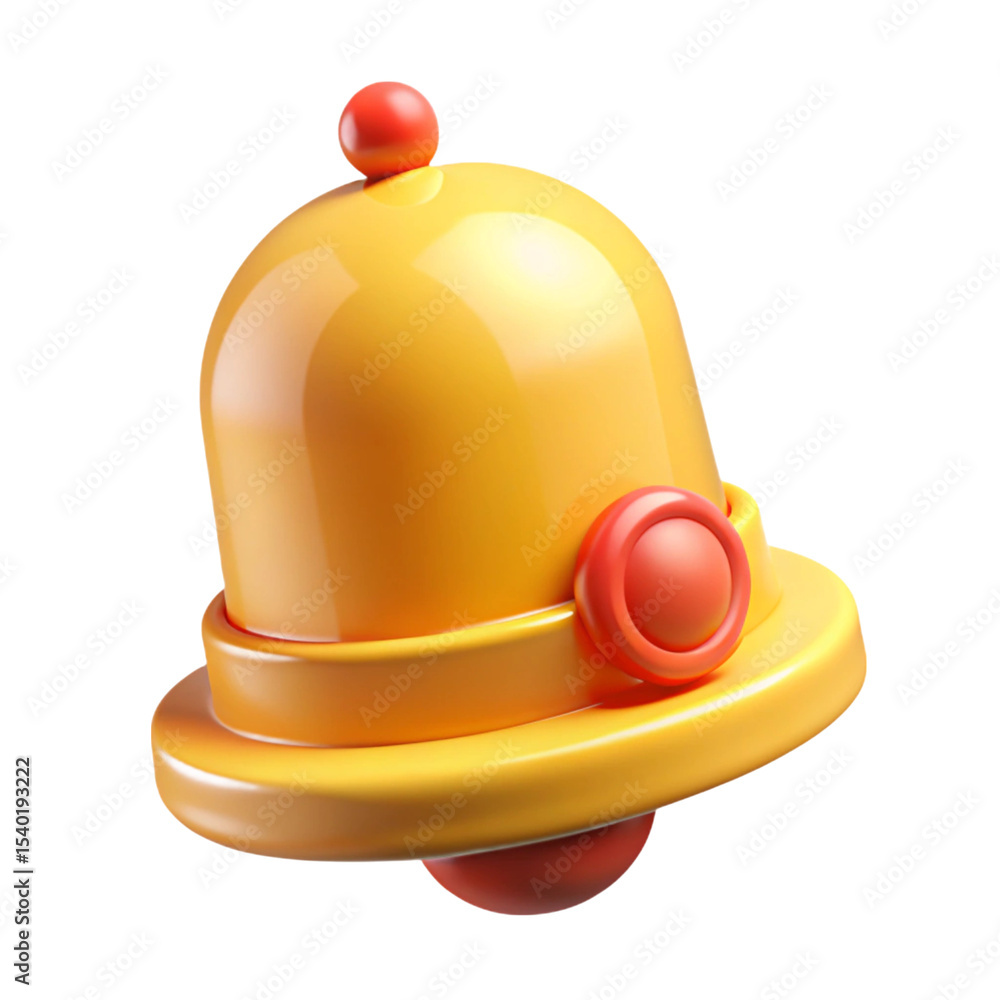 Poster yellow notification bell with red accents 3d rendering plasticstyle icon isolated on transparent bac