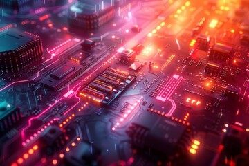 Glowing Circuit Board with Digital Elements