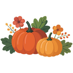 Autumn pumpkins flowers vector isolated white background