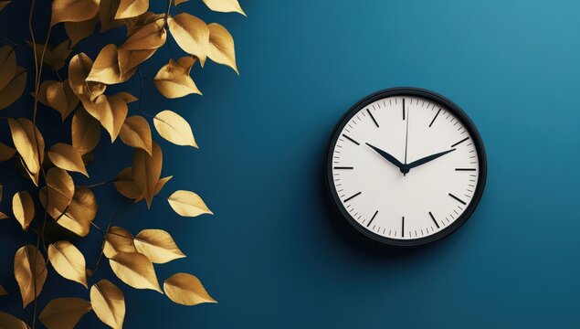 Gold foliage beside a wall clock