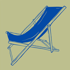 Hand drawn deck chair retro minimal vector illustration. Outdoor folding furniture item for patio, pool and deck. Summer vibe sketch design.