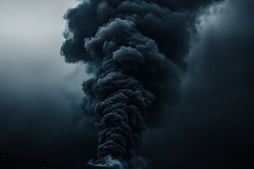 Dark ominous smoke cloud rising against moody sky with dramatic texture and atmospheric tension