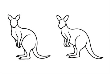 Two Line Art Kangaroos Standing Profile White Background