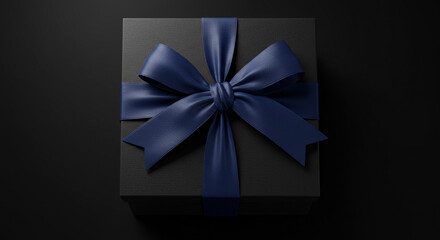 Elegant Black Gift Box with Navy Blue Ribbon A Perfect Present for Any Occasion