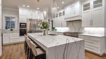 gold veined counter top quartz in modern kitchen