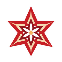 Obraz premium Decorative red and cream floral starburst illustration on white background abstract design