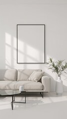 Minimalist Living Room Wall Art Mockup with Cream Canvas and Modern Decor