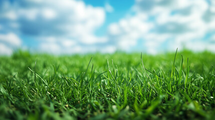 green field and blue sky. field and clouds
