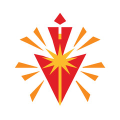 Abstract red and yellow bursting star emblem symbol on a clean white background