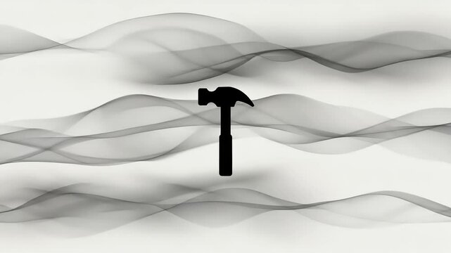 Silhouette of a hammer against a soft, wavy background, symbolizing construction and creativity
