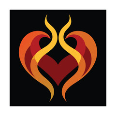 Abstract heart flame symbol in warm colors on black background for design projects