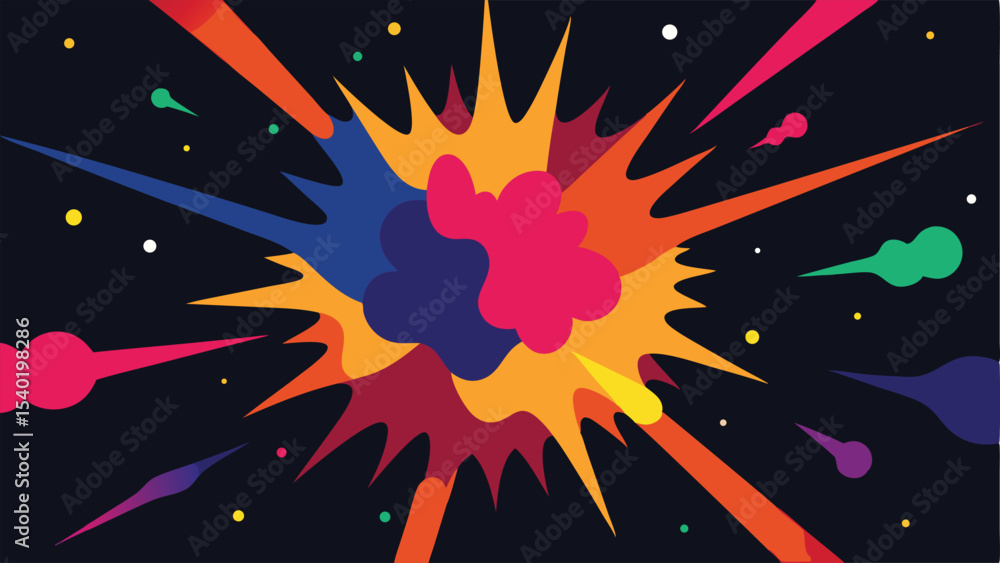 Poster abstract burst of color graphic with dynamic shapes on a dark background