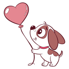 Cute cartoon puppy holding heart balloon vector — love and kindness illustration for kids and greeting cards