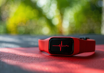 fitness smartwatch displaying heart rate monitor on a colorful background, symbolizing health tracking and technology integration in daily life
