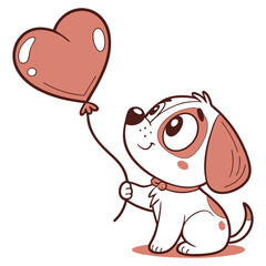 Cute cartoon puppy holding heart balloon vector — love and kindness illustration for kids and greeting cards