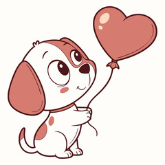 Cute cartoon puppy holding heart balloon vector — love and kindness illustration for kids and greeting cards