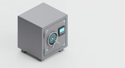 Fototapeta premium Silver Metal Safe with Digital Lock on Light Gray Background Isometric View