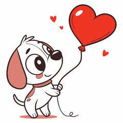 Cute cartoon puppy holding heart balloon vector — love and kindness illustration for kids and greeting cards