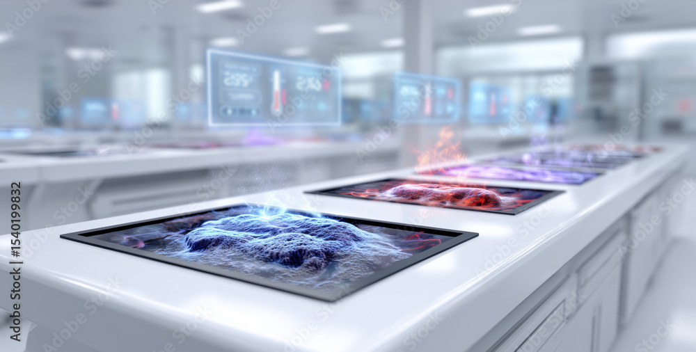 Aufkleber In a high-tech laboratory, smart materials showcasing shape memory properties are subjected to various heat conditions.