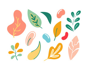 Fototapeta premium Minimal abstract organic leaf doodle vector set colorful, modern, and hand-drawn for nature-inspired designs.