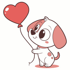 Cute cartoon puppy holding heart balloon vector — love and kindness illustration for kids and greeting cards
