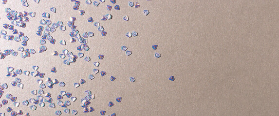 Banner with silver crystal confetti. Glowing concept with place for text.