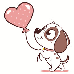 Cute cartoon puppy holding heart balloon vector — love and kindness illustration for kids and greeting cards