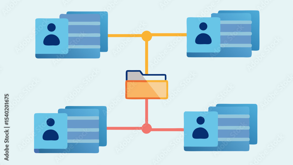 Poster network diagram showing users connected to a central folder with data sharing shown in light blue
