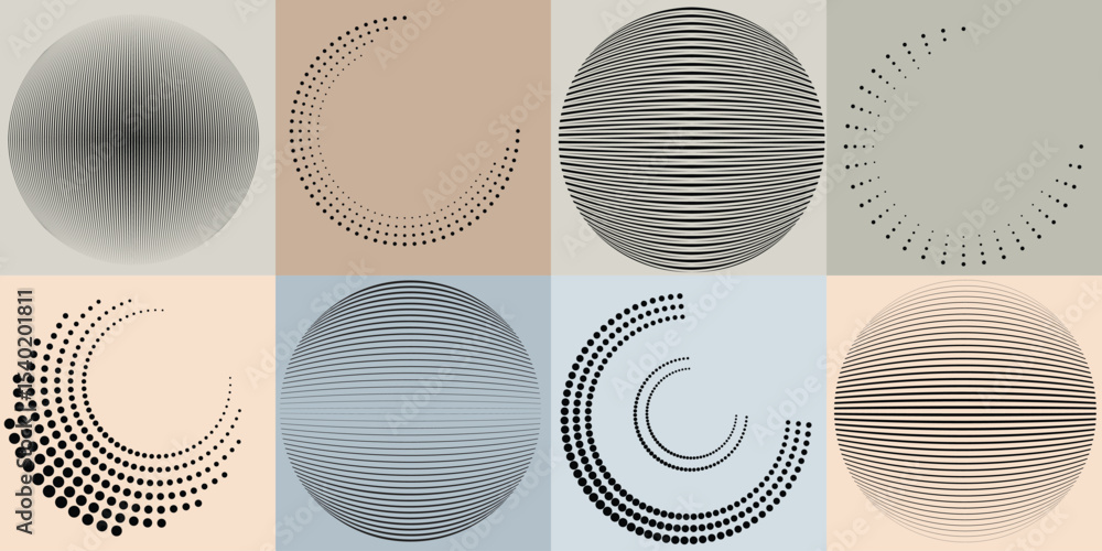 Poster lines and dots in circle form .rotate rounded shape vector illustration .rotating dots form a circle