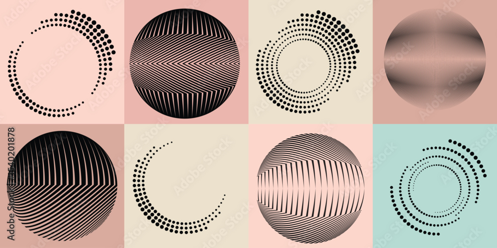Poster lines and dots in circle form .rotate rounded shape vector illustration .rotating dots form a circle