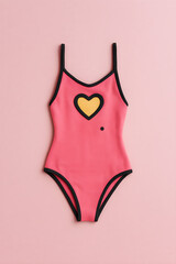 Pink One-Piece Swimsuit with Heart Design