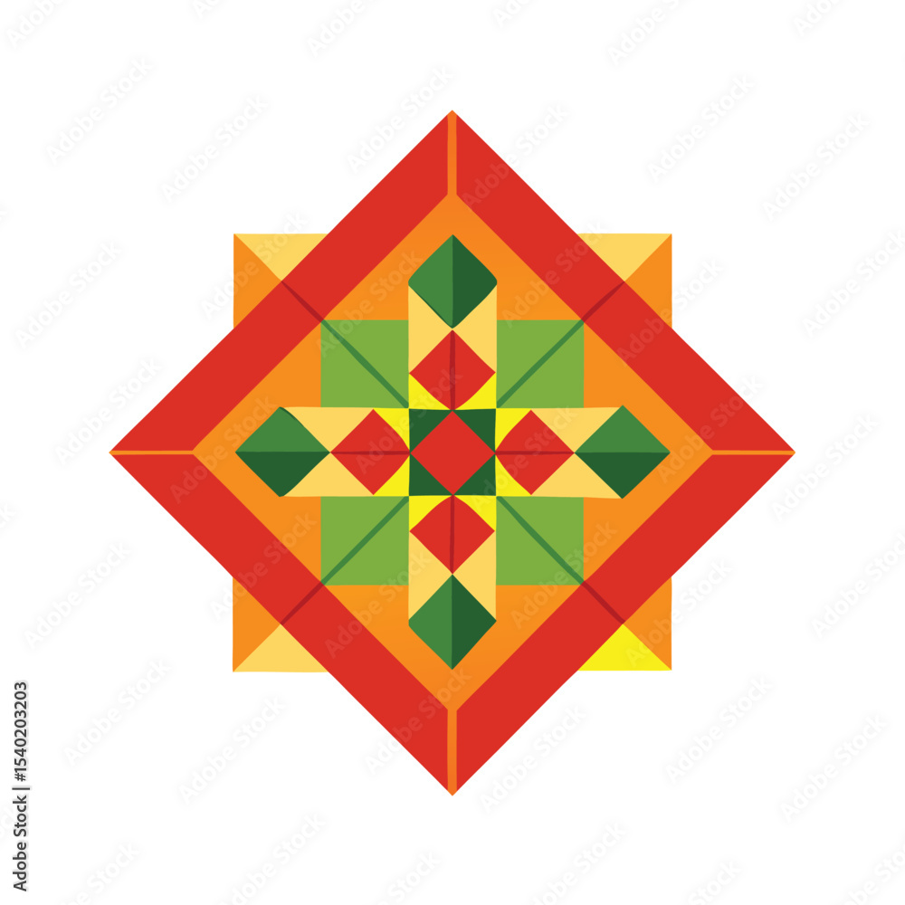 Poster geometric colorful abstract design featuring diamonds squares and cross shapes on white background