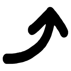 Hand-Drawn Curved Black Arrow with Soft Oil Brush Texture – Ideal for Presentations, Icons, and Directional Graphics