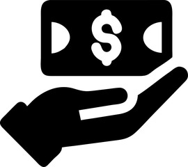Hand holding money icon – financial transaction vector for salary, payment, income, wealth, banking, cash transfer, investment, savings, earning, economy, loan, business finance, crowdfunding visuals
