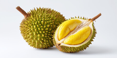 Tropical fruit  peeled Durian for eat isolated on white background, the famous fruit from Thailand, it also known as The King of Fruits.