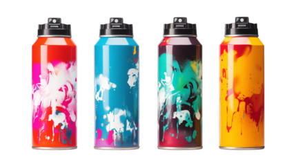Colorful Spray Paint Cans Design on a transparent Background