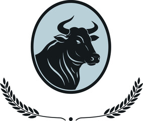 Adobe Illustrator cow head logo design Luxury Cattle Emblem with Laurel Detail. 