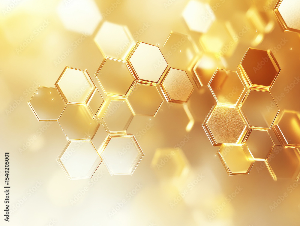 Poster bright golden hexagonal pattern shines with light and texture