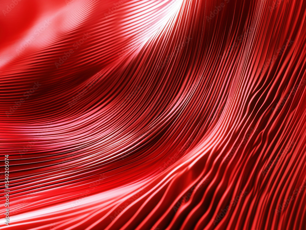 Poster flowing red fabric creates dynamic textures under soft light