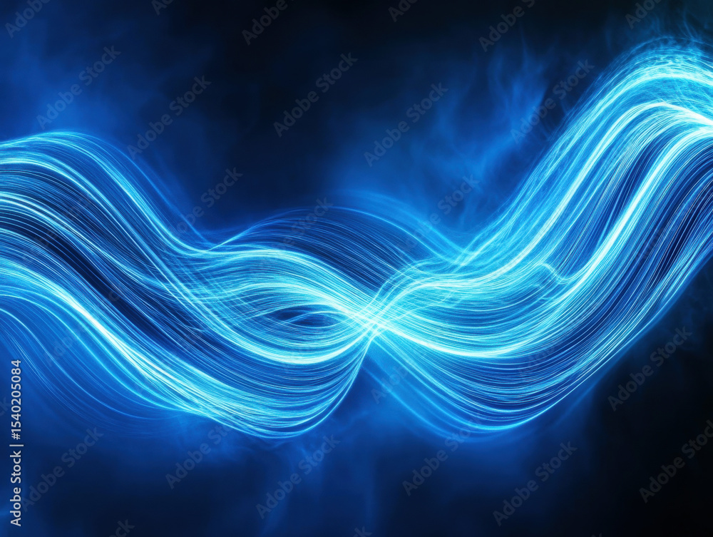 Poster captivating blue light waves creating dynamic patterns in dark space