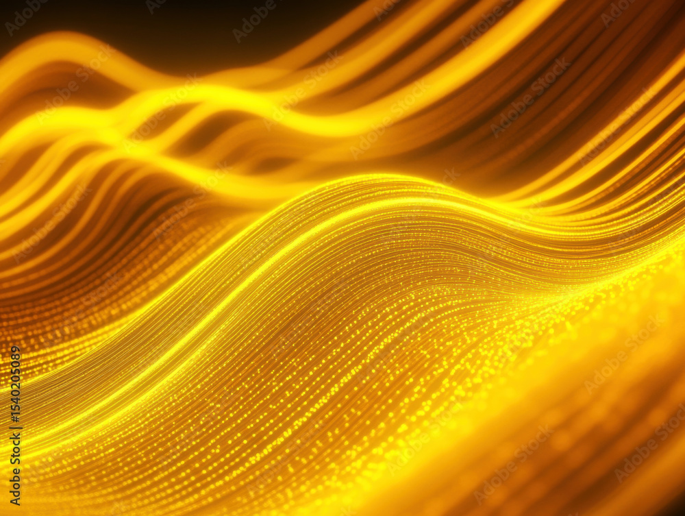 Poster digital waves of golden light create mesmerizing patterns in motion