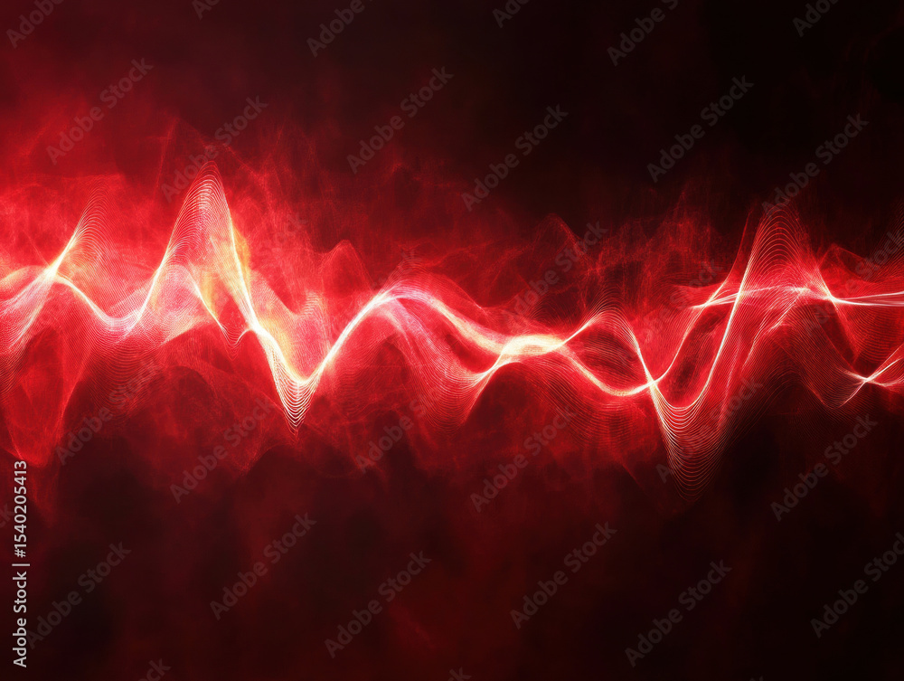 Poster vibrant red wave abstraction with glowing effects in dark background