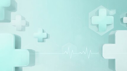 Obraz premium medical healthcare abstract background with cross symbols pulse line mint green technology concept