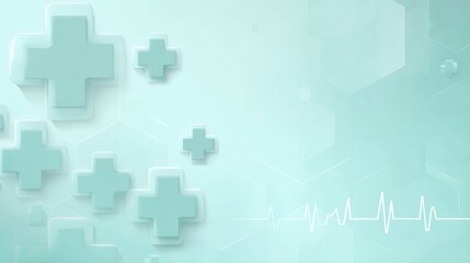 medical healthcare heartbeat pulse wave on mint green background with cross symbols medical technology concept